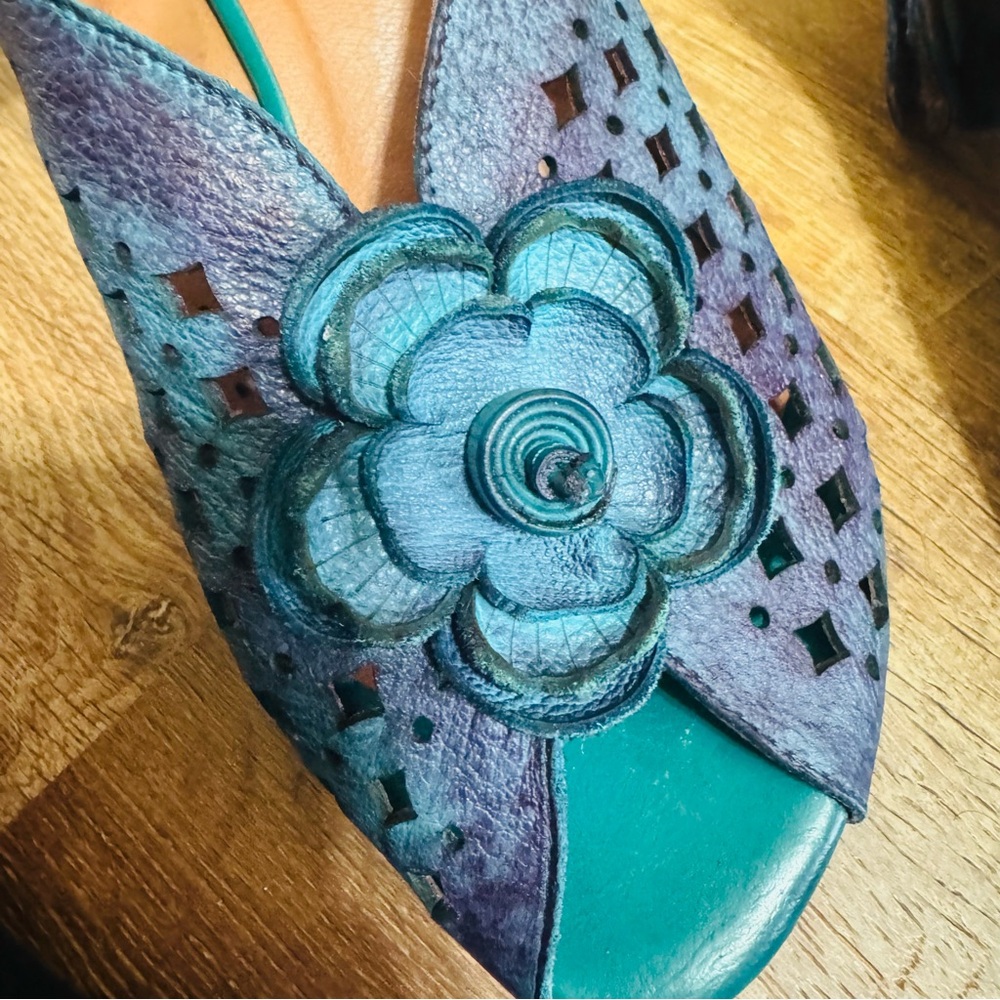 Stylish Blue Leather Sandals - Picture 4 of 6